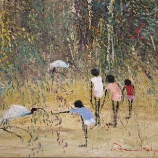 “Untitled Children and the Ibis” Steven Deutscher (Australian 1947-) 1