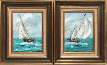 Two Original Oil Seascape Painting Of Two Yachts Tacking The Sea By Wendy Courtney 1