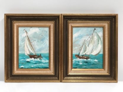 Two Original Oil Seascape Painting Of Two Yachts Tacking The Sea By Wendy Courtney 2