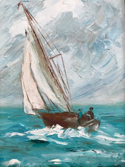 Two Original Oil Seascape Painting Of Two Yachts Tacking The Sea By Wendy Courtney 6