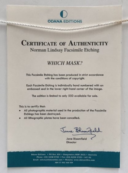 “Which Mask” Ltd/Ed 269/550 Facsimile Etching Norman Lindsay (Aust 1879-1969) 7