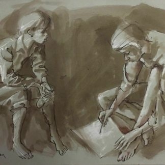 Original Ink and Wash Drawing “Two Girls” Signed lower Left By Louis Kahan AO (1905 – 2002 Austrian – Australian) 1