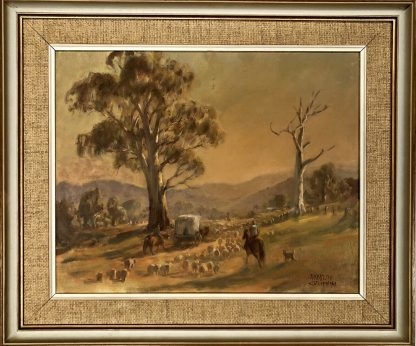 Ambrose Sylvester Griffin (Aust 1912-1980) “Sheep Muster” Oil Painting 7