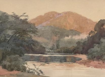 Watercolour by John Thomas Rowell (1894-1973) Forest Mountain Landscape