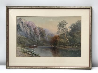 19th Century River Side Landscape Row Boat Watercolour Painting 2