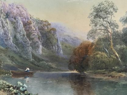 19th Century River Side Landscape Row Boat Watercolour Painting 5