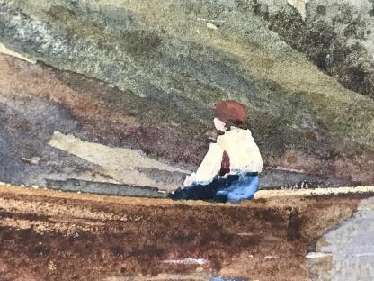 19th Century River Side Landscape Row Boat Watercolour Painting 7