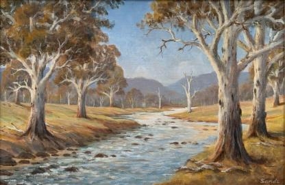 River Landscape with Gums (Untitled) By Leslie Sands (1917-) 1