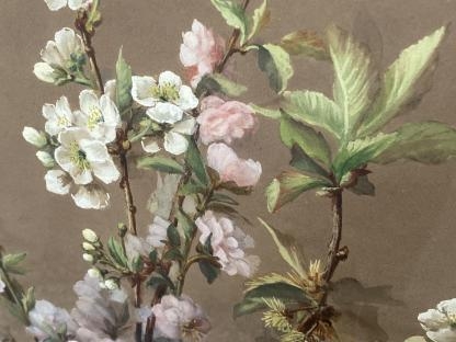 “Almond Blossoms” Untitled Watercolour By S Keck 1883 9