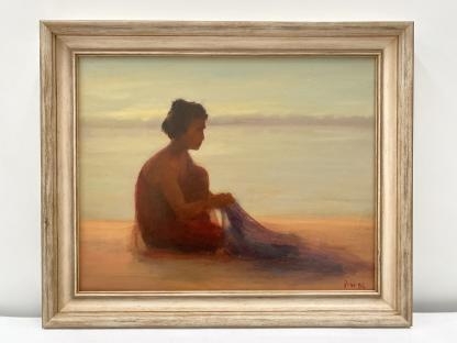 Original Oil Painting On Board “Woman With Fishing Line” By Pip Todd Warmoth 2