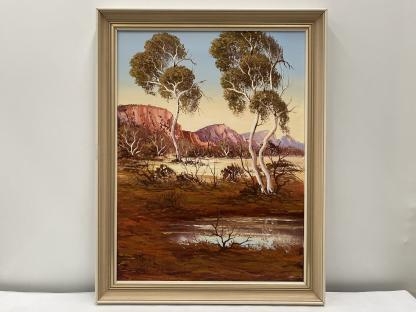 “Red Cliffs With Billabong” Untitled Oil Painting By Henk Guth 2