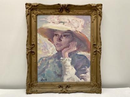 “Period Lady” Untitled Portrait Painting By Gerard Lants (Australian 1927-1998) 2