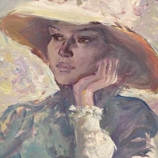 “Period Lady” Untitled Portrait Painting By Gerard Lants (Australian 1927-1998)