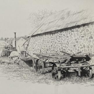 “The Farmyard” Untitled Pencil Drawing By Arno Rodger Geneish (European/Australian 1929-)