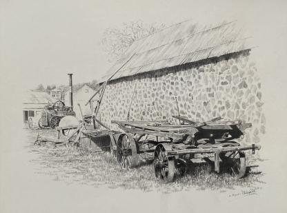 “The Farmyard” Untitled Pencil Drawing By Arno Rodger Geneish (European/Australian 1929-)