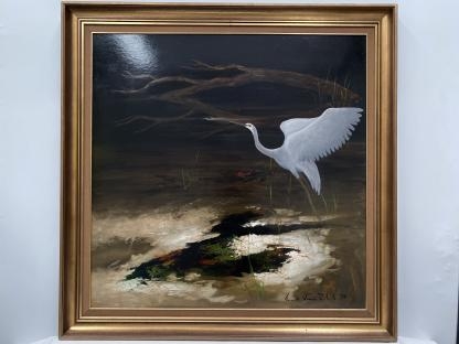 “Heron in Landscape” Oil Painting Gareth Jones Roberts (Australian 1935-2013) 2