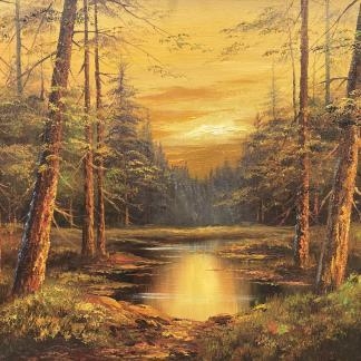 “Forest Lake” Untitled Oil Painting By Peter Tensley (American)