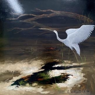 “Heron in Landscape” Oil Painting Gareth Jones Roberts (Australian 1935-2013)