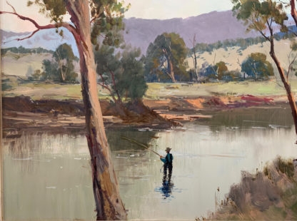 “fishing Scene” (untitled) Original Artwork Oil On Board Painting Signed Lower Right By Wykeham Perry (australian 1936 )5