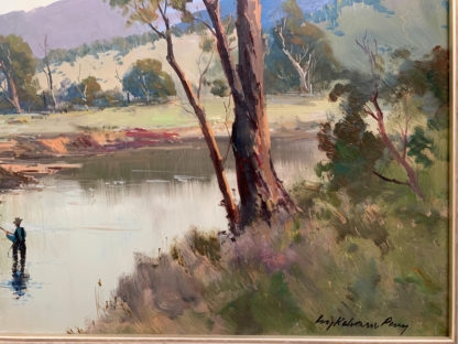 “fishing Scene” (untitled) Original Artwork Oil On Board Painting Signed Lower Right By Wykeham Perry (australian 1936 )6