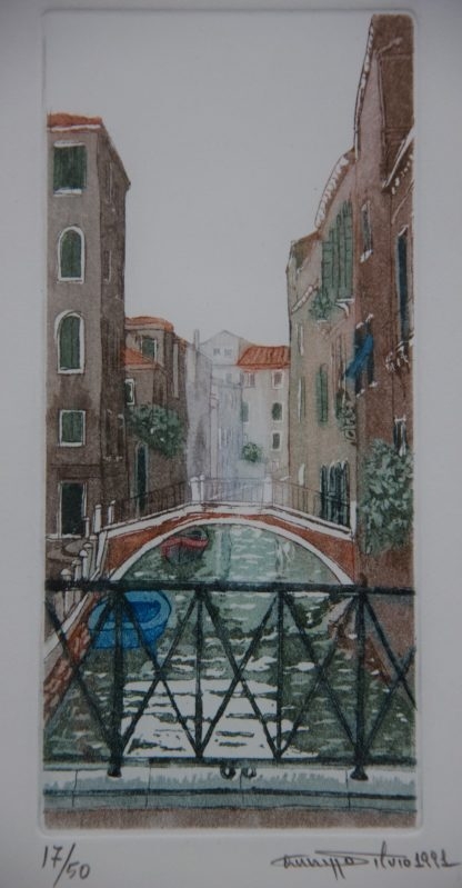 “Bridge Over River Venice” (untitled) Artwork Etching By Silvio Cannizzo (Italy 1951-) 3