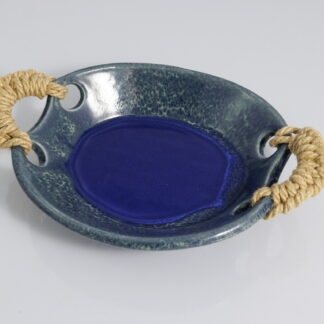 Handmade Sisal Handled Footed Small Bowl Decorated With our Aussie Blue Ocean Glaze 1