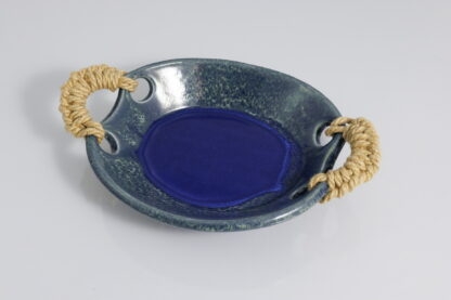 Handmade Sisal Handled Footed Small Bowl Decorated With our Aussie Blue Ocean Glaze 1