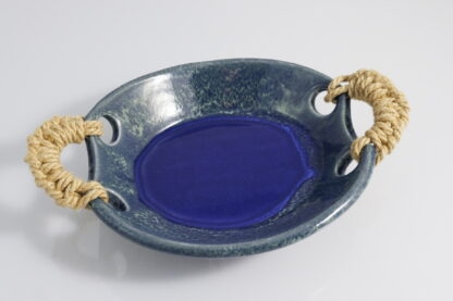 Handmade Sisal Handled Footed Small Bowl Decorated With our Aussie Blue Ocean Glaze 2