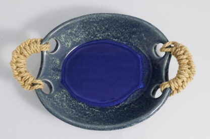 Handmade Sisal Handled Footed Small Bowl Decorated With our Aussie Blue Ocean Glaze 3