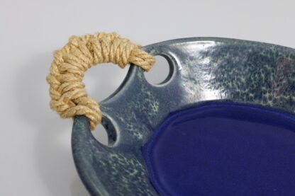Handmade Sisal Handled Footed Small Bowl Decorated With our Aussie Blue Ocean Glaze 5