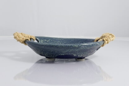 Handmade Sisal Handled Footed Small Bowl Decorated With our Aussie Blue Ocean Glaze 6
