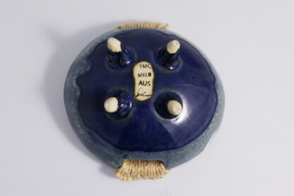 Handmade Twin Sisal Handled Footed Pottery Bowl W: Midnight Bush Blue Glaze - 7