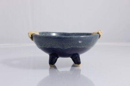 Handmade Twin Sisal Handled Footed Pottery Bowl W: Midnight Bush Blue Glaze - 5