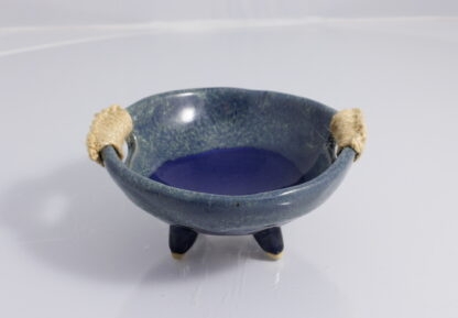 Handmade Twin Sisal Handled Footed Pottery Bowl W: Midnight Bush Blue Glaze - 1