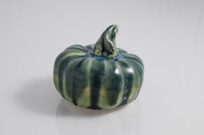 Hand Made Hand Built Halloween Style Pumpkin Glazed In Our Rutile Green Base With Floating Blue Cover 2