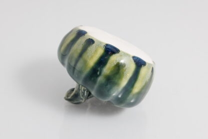 Hand Made Hand Built Halloween Style Pumpkin Glazed In Our Rutile Green Base With Floating Blue Cover 9