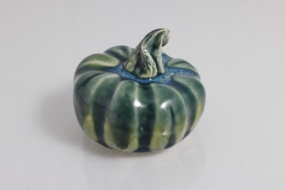 Hand Made Hand Built Halloween Style Pumpkin Glazed In Our Rutile Green Base With Floating Blue Coverv 3