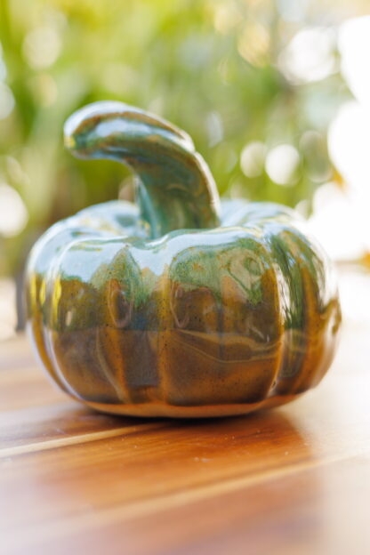 Hand Made Hand Built Mini Pumpkin Decorated In Our Floating Orange With Green Cover Glaze Glaze Type 2 2