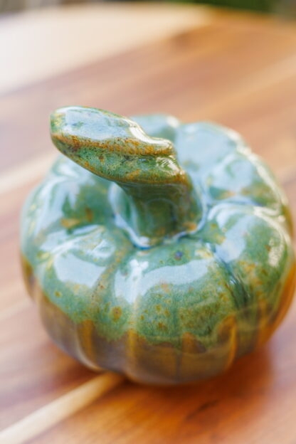 Hand Made Hand Built Mini Pumpkin Decorated In Our Floating Orange With Green Cover Glaze Glaze Type 2 4