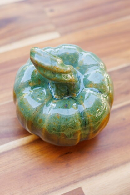 Hand Made Hand Built Mini Pumpkin Decorated In Our Floating Orange With Green Cover Glaze Glaze Type 2 5
