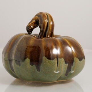 Hand Made Hand Built Pumpkin Decorated In Our Floating Orange Cover With Green Body Glaze 1