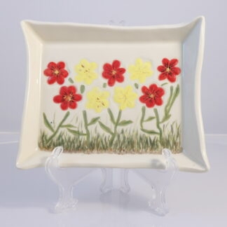 Hand Made Hand Built Square Pottery Plate Decorated With Hand Painted Pansies 1