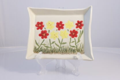 Hand Made Hand Built Square Pottery Plate Decorated With Hand Painted Pansies 1