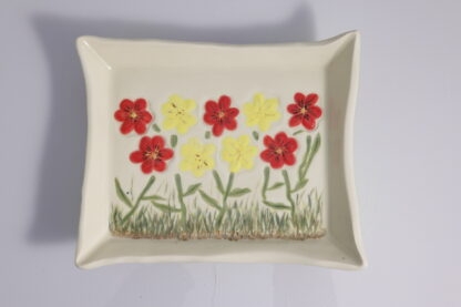 Hand Made Hand Built Square Pottery Plate Decorated With Hand Painted Pansies 3
