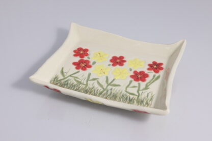 Hand Made Hand Built Square Pottery Plate Decorated With Hand Painted Pansies 4