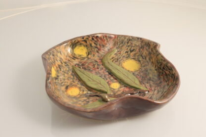 Hand Made Pottery Bowl Decorated With Gum Nuts, Gum Leaves & Hand Painted Starry Night Inspired Underglaze 4