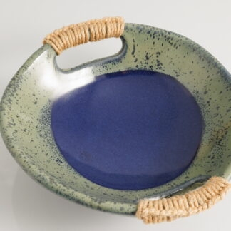 Hand Made Slab Built Footed Pottery Bowl With Hand Stitched Handles Decorated In Our Aussie Kelp Glaze 1