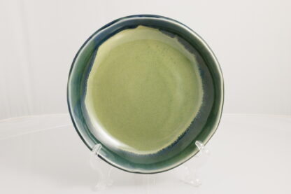 Hand Made Slab Built Pottery Dinner Plate Decorated In A Green Rutile Base With Sapphire Cover Glaze 1
