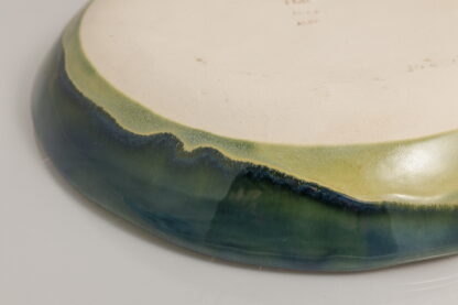 Hand Made Slab Built Pottery Dinner Plate Decorated In A Green Rutile Base With Sapphire Cover Glaze 11