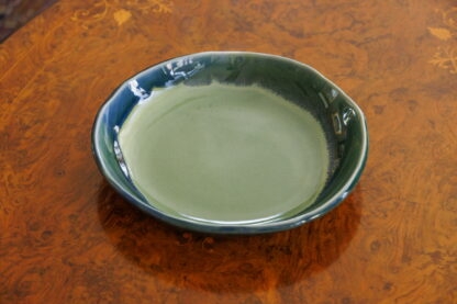 Hand Made Slab Built Pottery Dinner Plate Decorated In A Green Rutile Base With Sapphire Cover Glaze 16